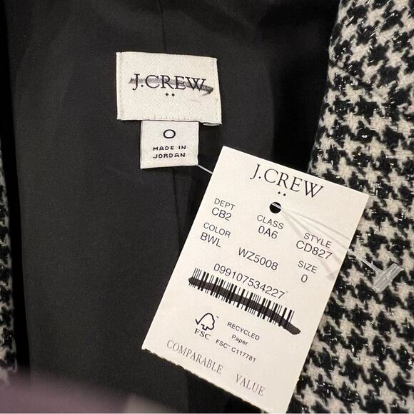 J.CREW Sparkle Houndstooth One Button Blazer Black White Chic Fancy Size 0 NEW - Picture 5 of 8